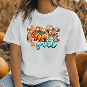 Gildan White Tee with Fall Pumpkin Graphic